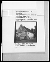 Südwestansicht der ehem. Eimühle / Eimühle, ehem. Getreidemühle in 88356 Ostrach-Habstahl, Habsthal (1971 - LAD Baden-Württemberg, Außenstelle Tübingen, Quelle: bildindex.de)